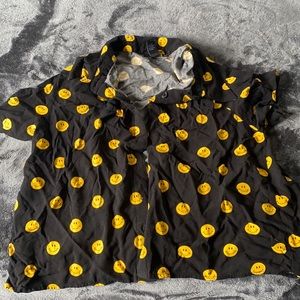 Smiley face loose fitting button up